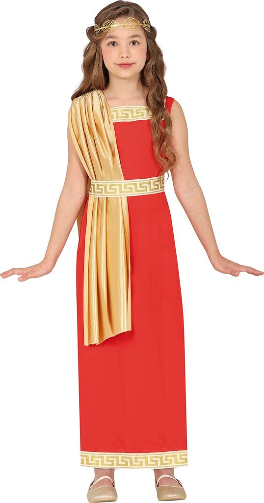 Roemische Goettin Toga Tunika Fasching Karneval Kinderkostuem Historisch Gold Rot, Größe: 110/116 Farbe: Rot