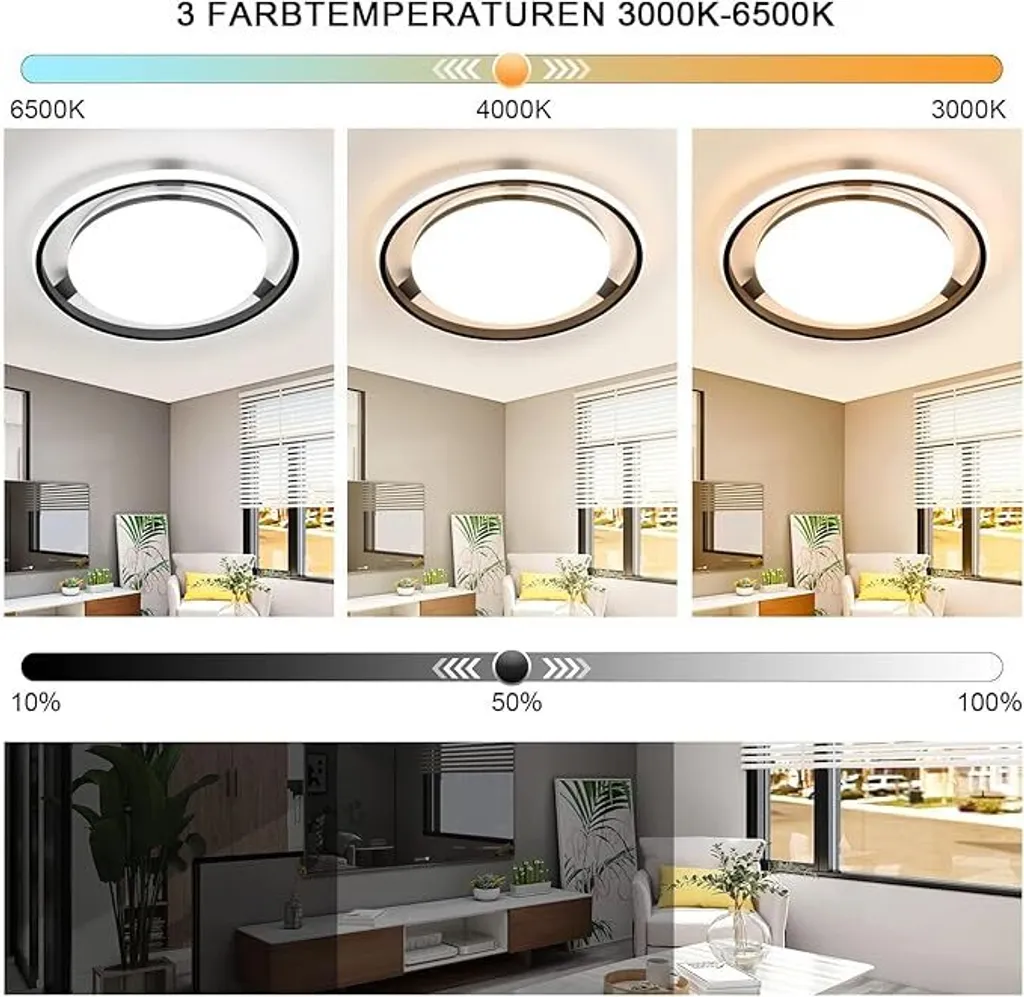Plafonnier LED Noir 42W Dimmable avec Variation de Couleur 3000K à 6500K - 6