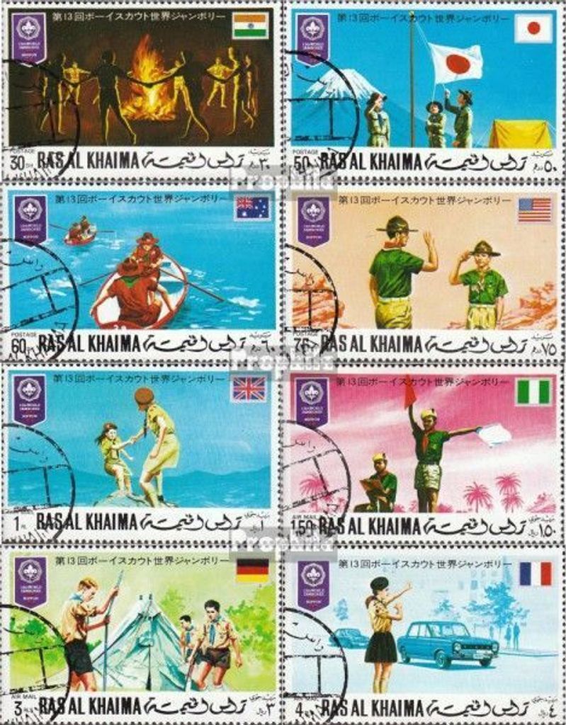 Briefmarken Ras al Chaima 1971 Mi 519A -526A (kompl.Ausg.) gestempelt Pfadfinder-Welttreffen in Japan