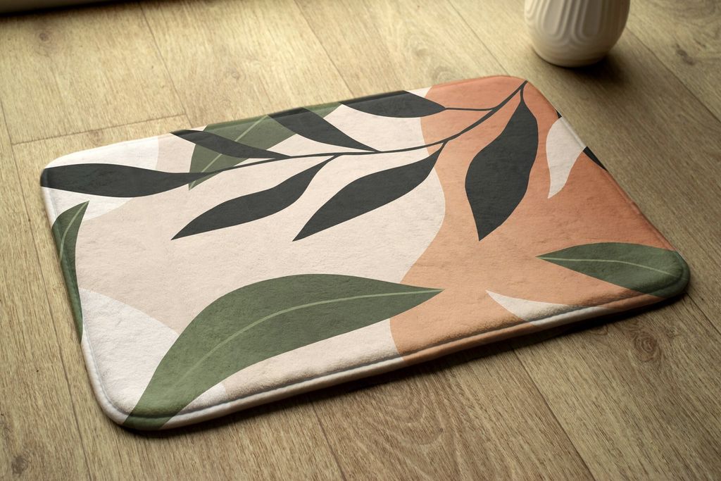 Badteppich Saugfähige - Badezimmer Teppich - Rutschfester Badvorleger Badematte - 90x60 cm - Tropische Abstraktion