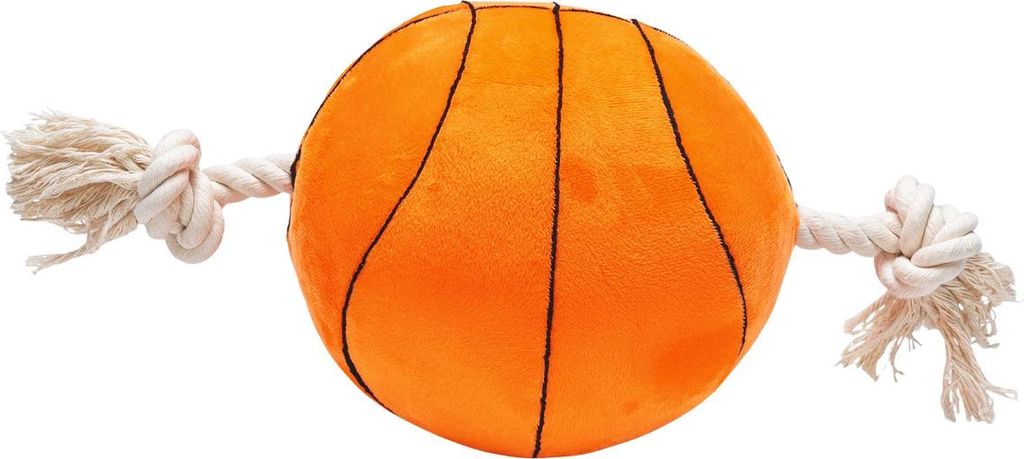 Beeztees Hundespielzeug Basketball mit Seil orange aus Plüsch