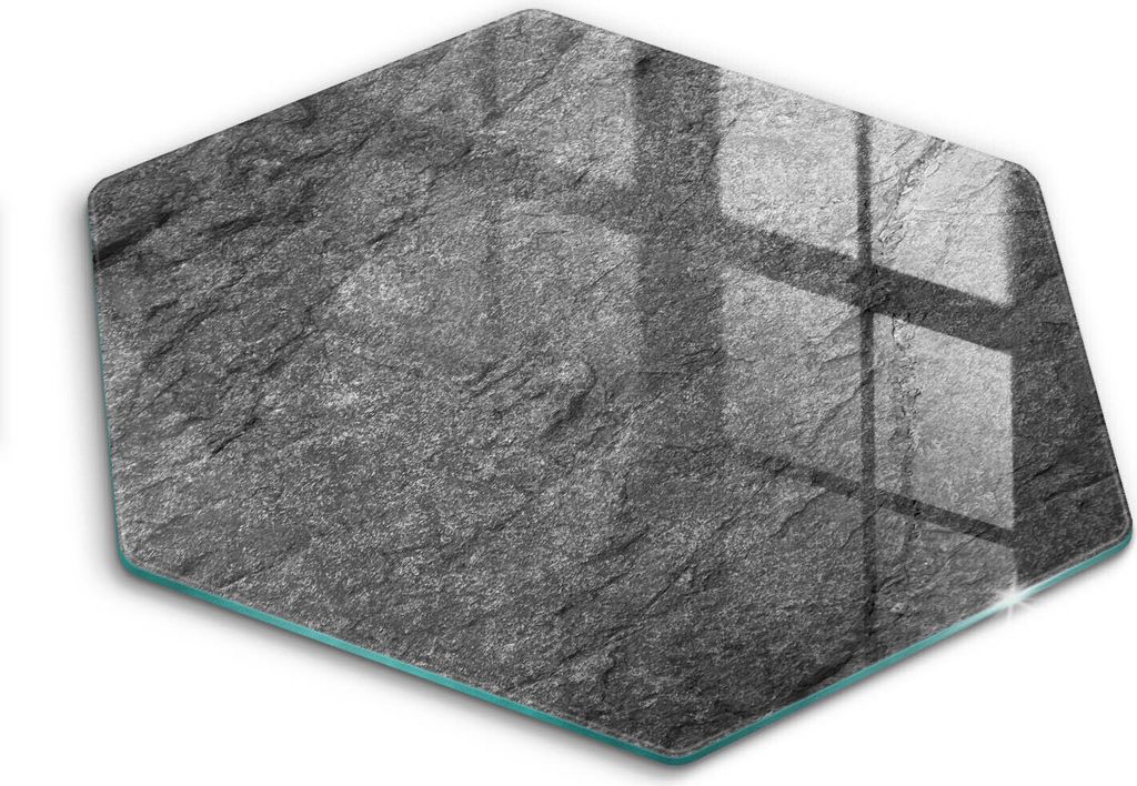 Glasschneideplatte - Herdabdeckplatte - Hexagon 40 cm -Schneidebrett - Spritzschutz - Steinstruktur