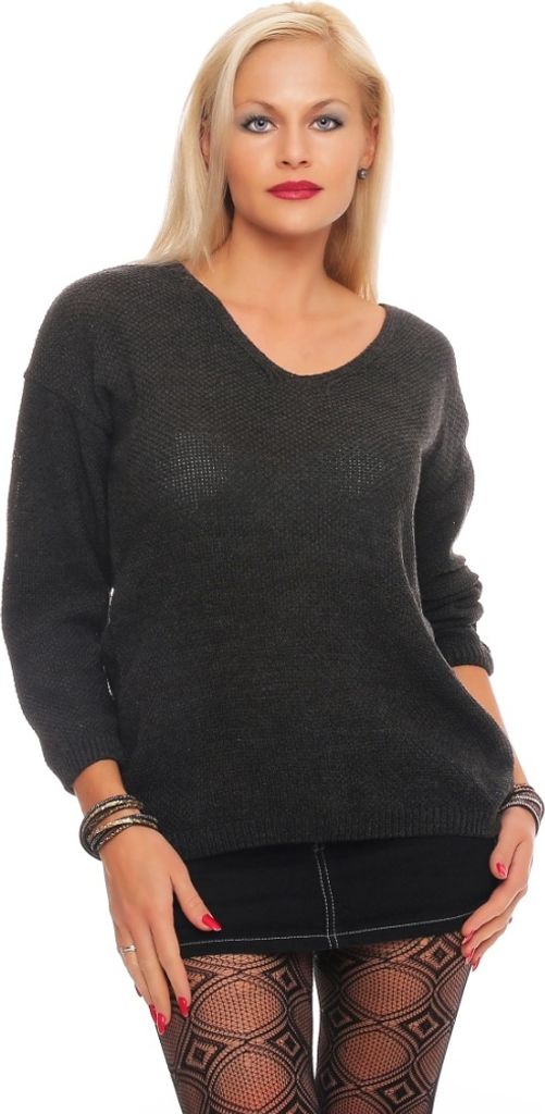 30- 11 Damen Strick Pullover Sweatshirt Pulli Oberteil Überwurf Longshirt Langarmshirt Shirt Oberteil Bluse Graphit
