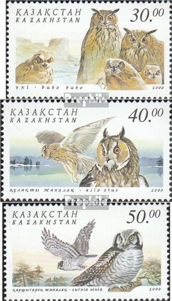 Briefmarken Kasachstan 2001 Mi 322-324 (kompl.Ausg.) postfrisch Eulen