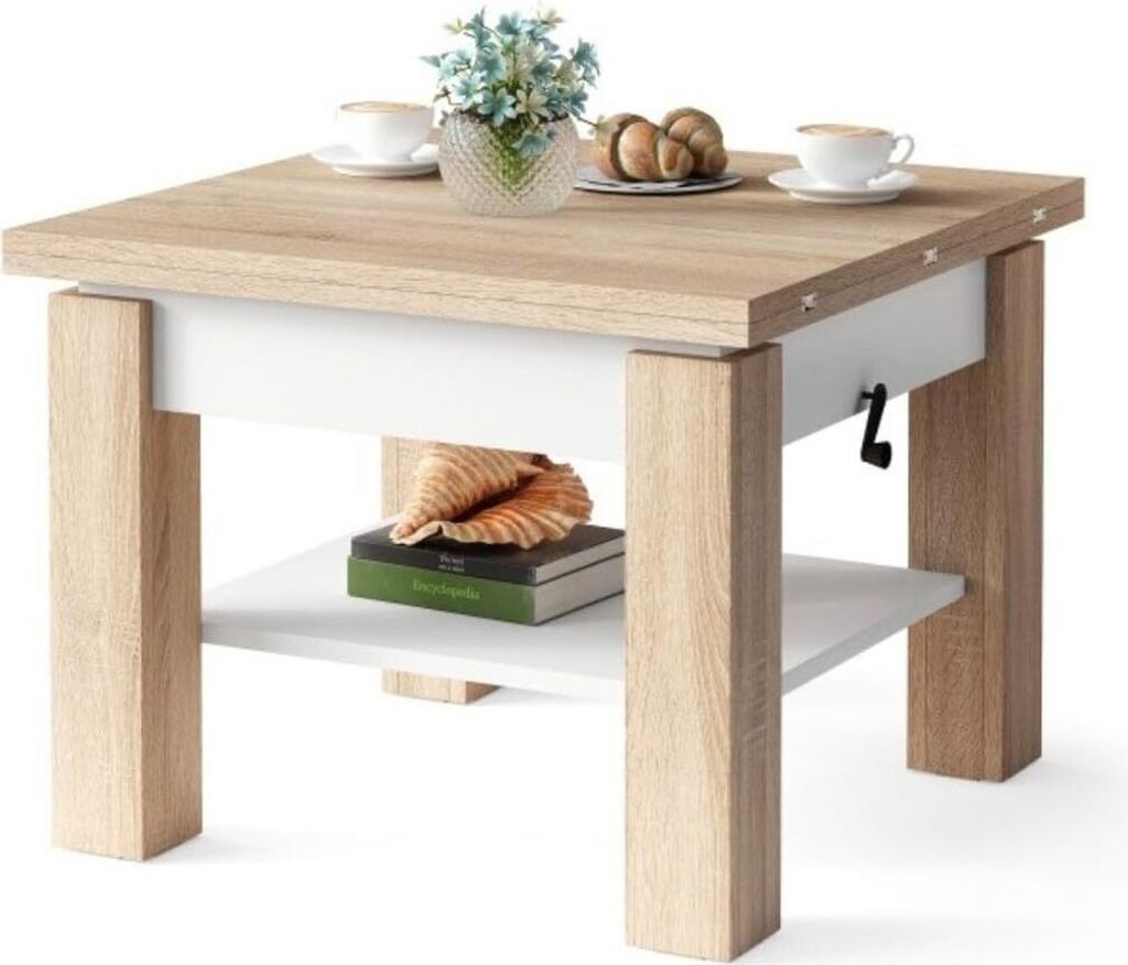 All4All Multifunktionaler Couchtisch Claris - Sonoma Eiche + Weiß , Wohnzimmertisch Kaffeetisch , 130x75 cm , Höhenverstellbar 05