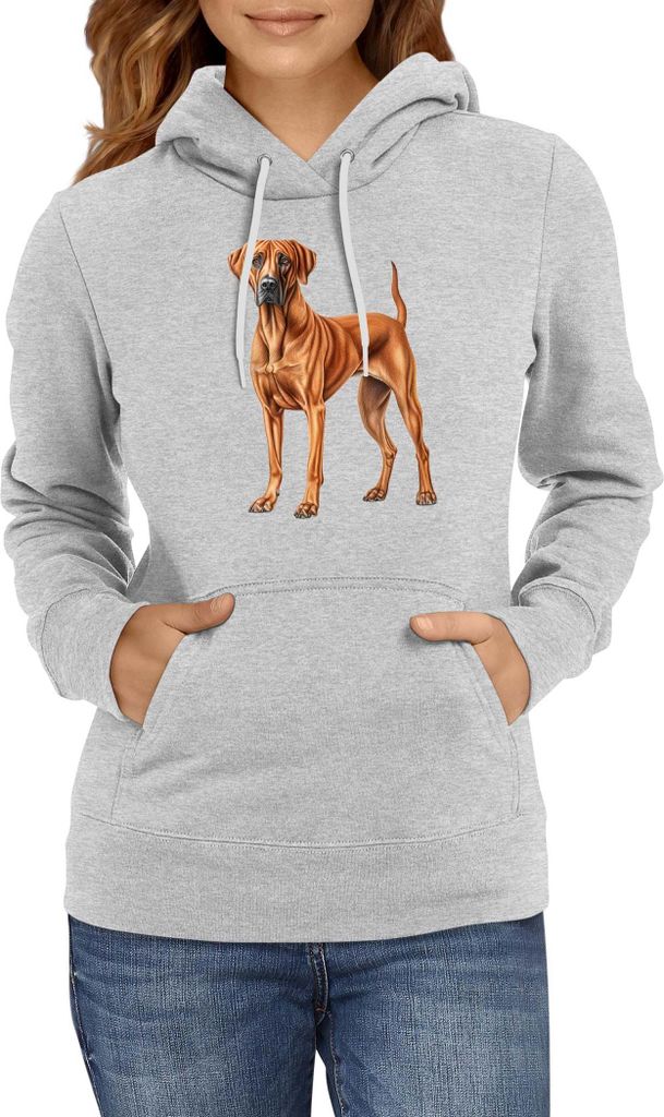 Damen Kapuzenpullover Dogs Breeds Rhodesian Ridgeback Dog Breed 006, Lady XS / Grau