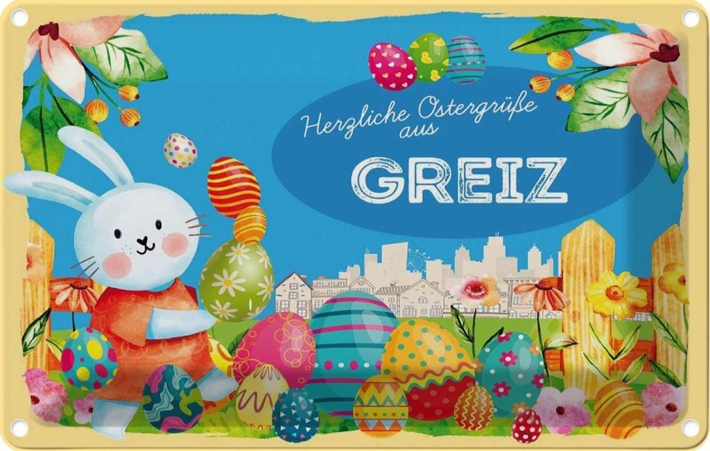 vianmo Blechschild 12x18 cm Ostergrüße GREIZ Ostern Gruß