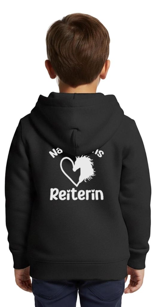 Spreadshirt Nachwuchs Reiterin | Pferdeliebe Mädchen Kinder Premium Organic Zip Hoodie, 146/152 (10 Jahre), Schwarz