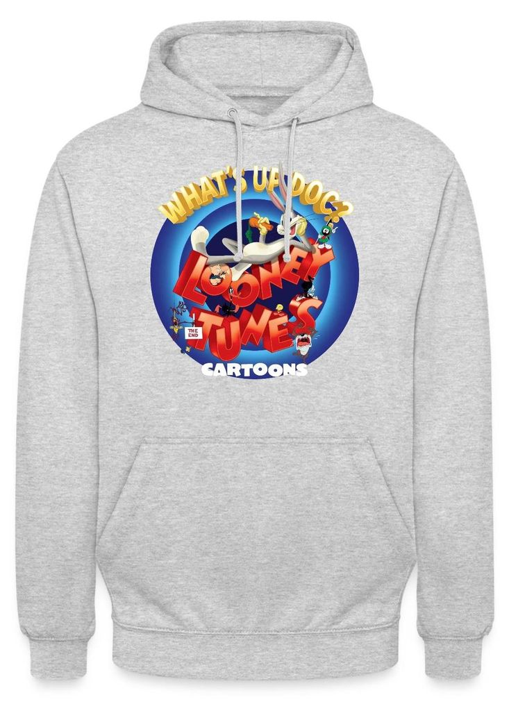 Spreadshirt Looney Tunes Cartoons Logo Bugs Bunny Uni Hoodie, XXL, Hellgrau meliert