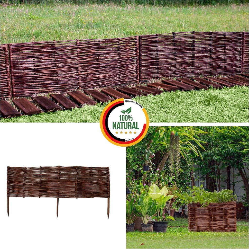 Floranica 1 Stück Beeteinfassung Weide 20 cm x 100 cm Handgemachte Rasenkante Beetbegrenzung - Beetzaun