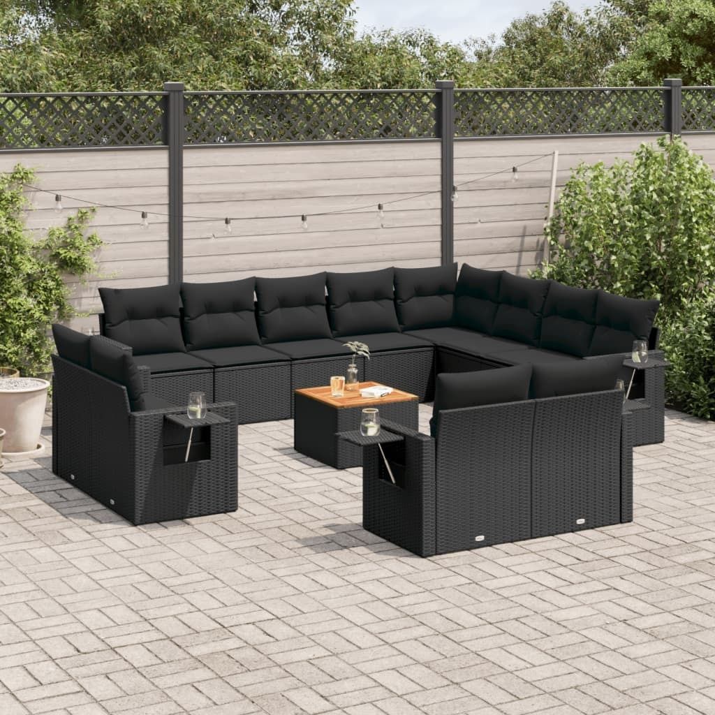 Design 13-tlg. Garten-Sofagarnitur mit Kissen Schwarz Poly Rattan, Gartenmöbel-Sets 2024 Neu