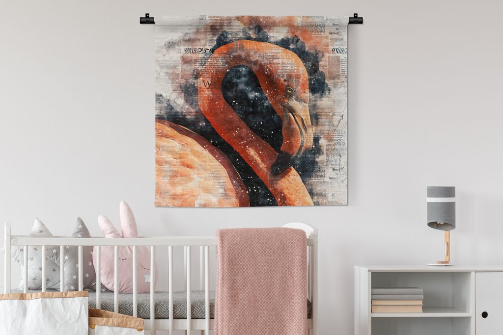 MuchoWow Wandteppich Wandbehang Flamingo - Rauch - Zeitung 90x90 cm Tapisserie Dekoration Wandtuch - Wandaufhänger