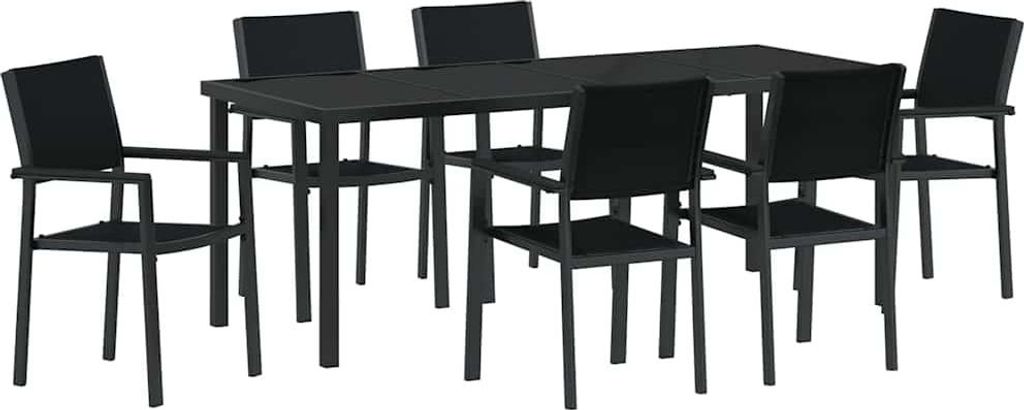 vidaXL Garten Essgruppe 7 pcs Schwarz Pulverbeschichteter Stahl