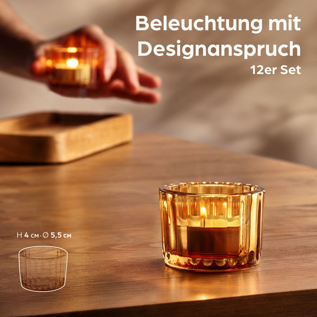 Teelichthalter Glas 4er Set - Stilvolle Windlichter Mit Rillenrelief
