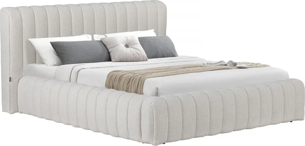Lit double 140x190 cm avec coffre Tignes en tissu beige capitonné