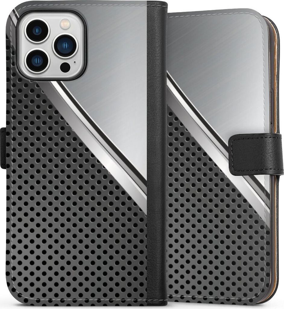 DeinDesign Klapphülle für Apple iPhone 13 Pro Max Handytasche Lederhülle Tasche Carbon Metall Stahl
