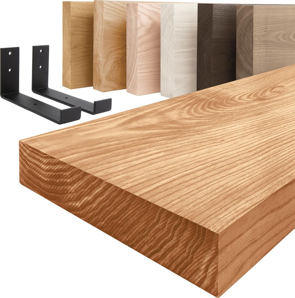 LAMO Manufaktur Wandregal Holz Gerade | Regal Farbe: Dunkel | mit schwarzem Industrial Regalträger | 70 cm