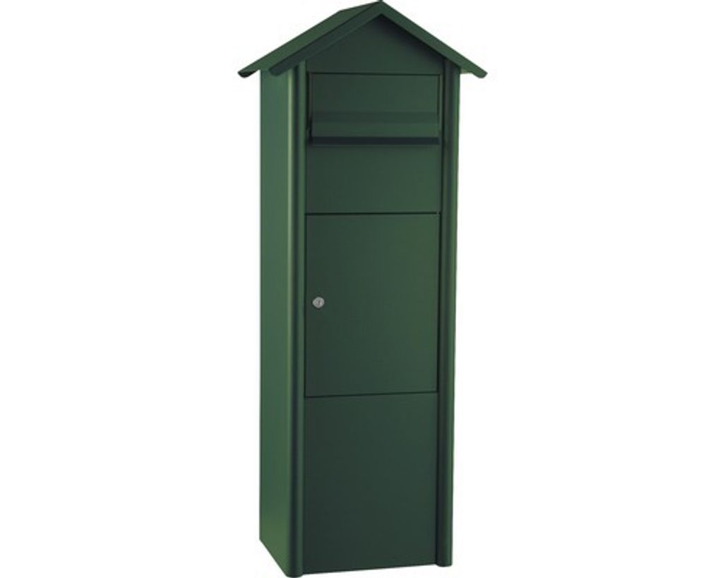 MEFA Paketbriefkasten Stahl pulverbeschichtet BxHxT 340/1100/282 mm Pine 485 Tannengrün RAL 6009 glänzend Entnahme vorne