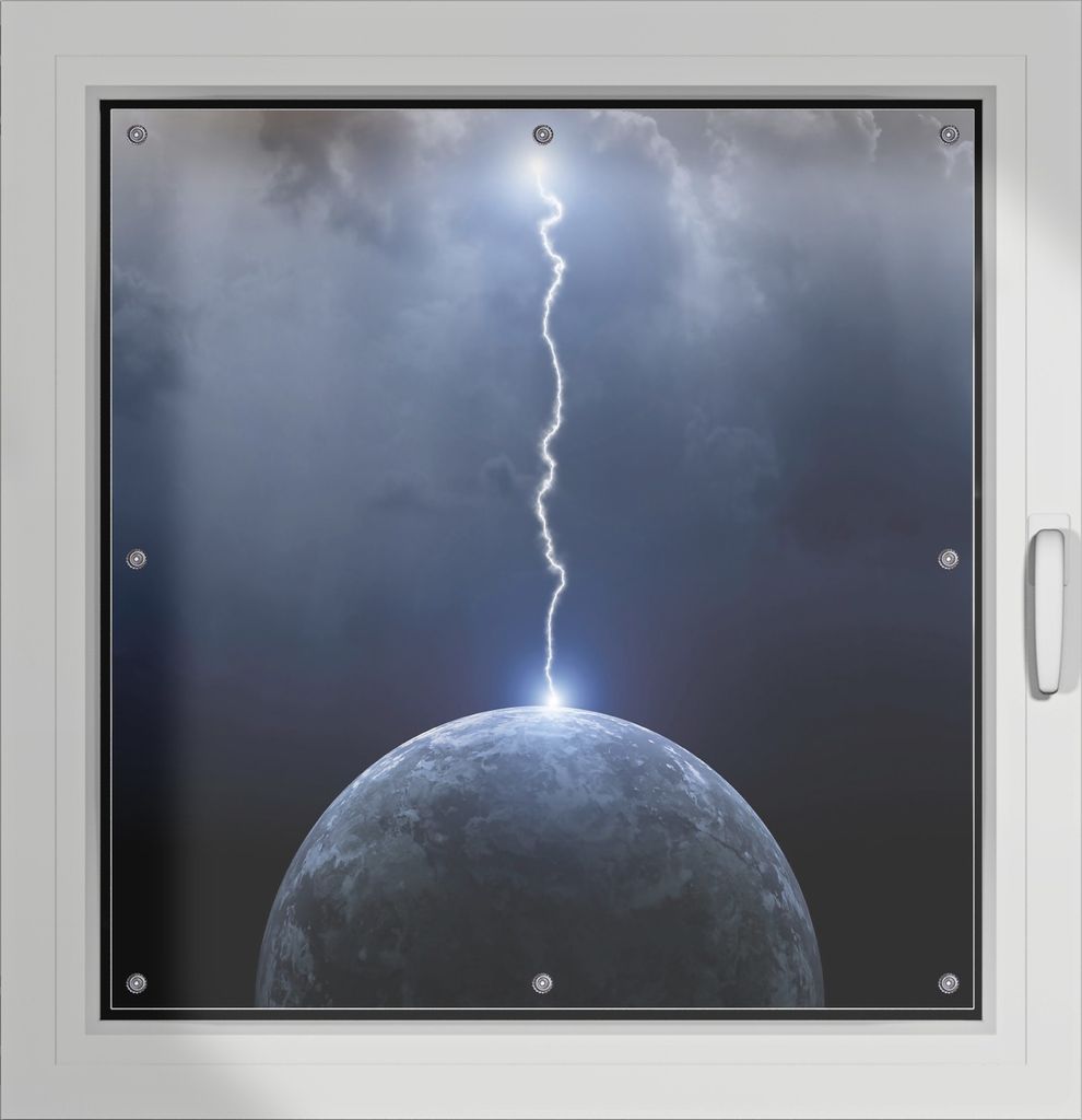 Wallario Lichtschutzbild, Dekorativer Sichtschutz Sonnenschutz 96 x 93 cm mit Motiv: Gewitter über der Erde - Verdunklung ohne Bohren