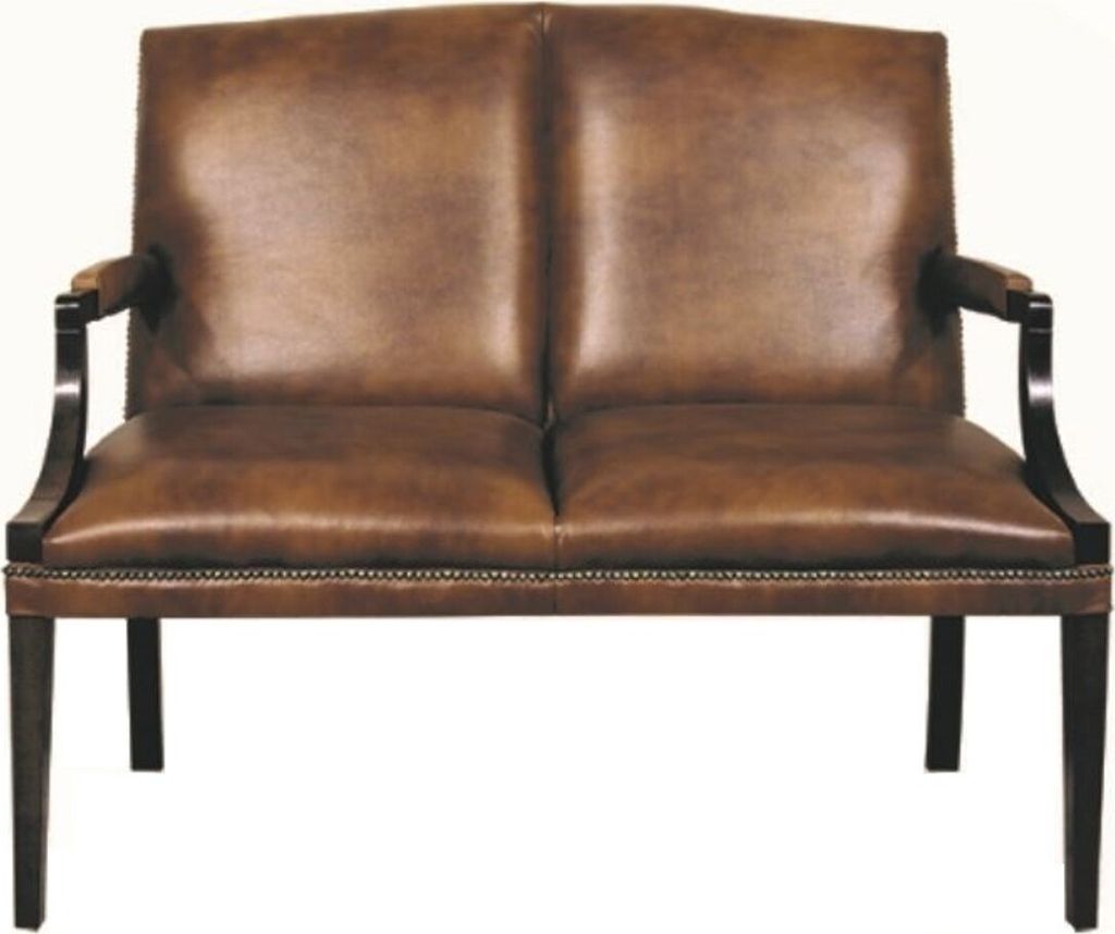 Casa Padrino 2er Sitzbank mit Armlehnen Braun / Schwarz 120 x 60 x H. 100 cm - Echtleder Möbel