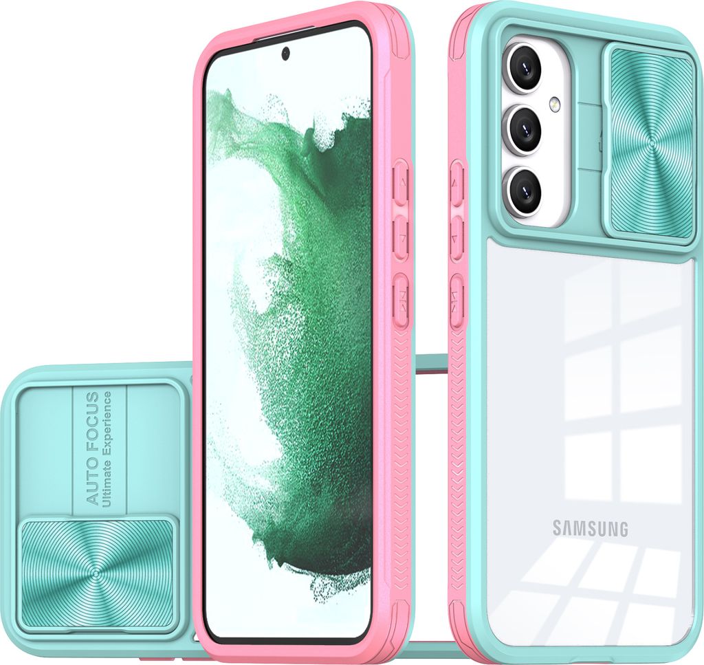 Hülle für Samsung Galaxy S23 FE Transparent TPU Bumper Schutzhülle mit Schiebe Kamera Schutz Hellblau