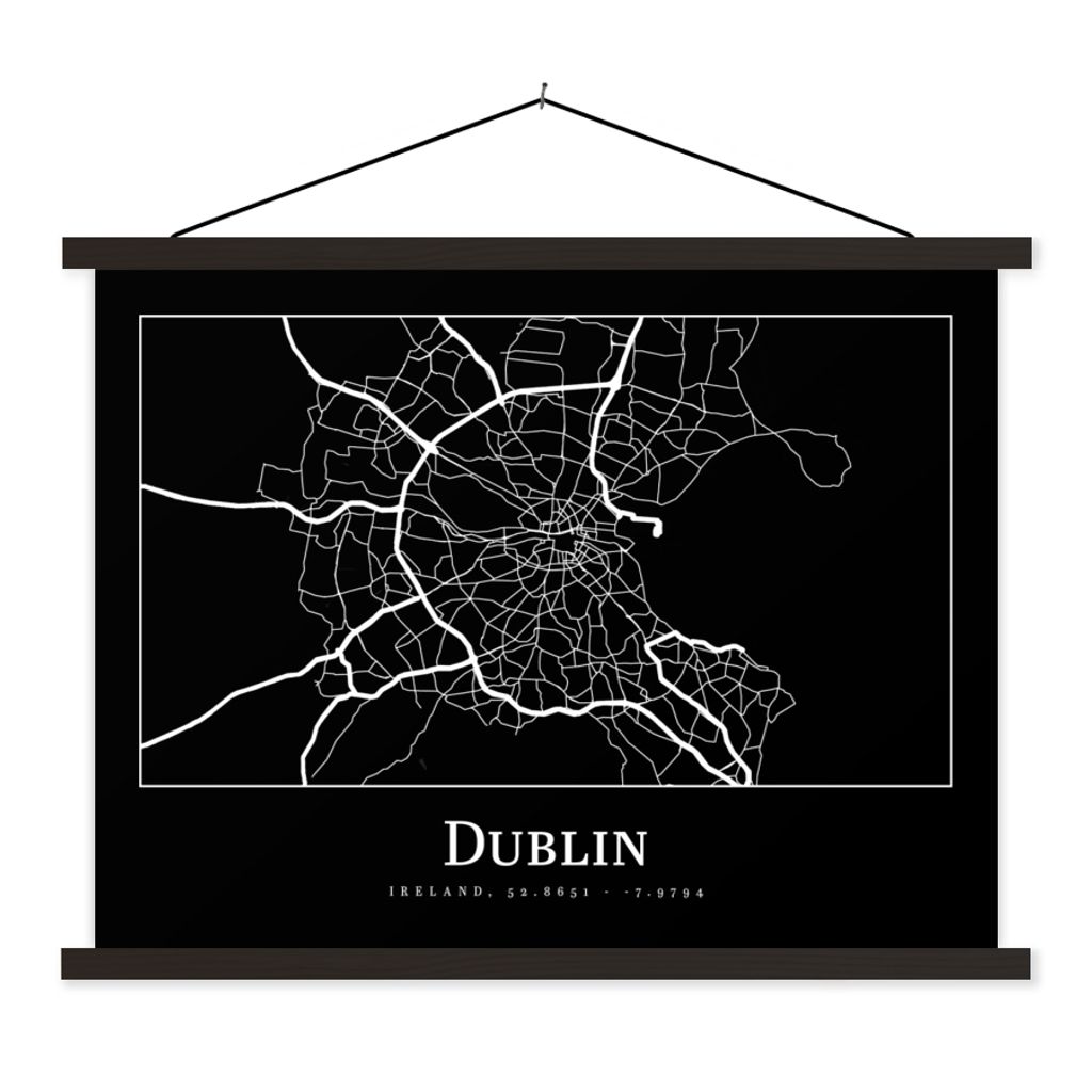 MuchoWow Textilposter Stadtplan - Dublin - Karte 40x30 cm mit schwarzem Rahmen - Dekorationen