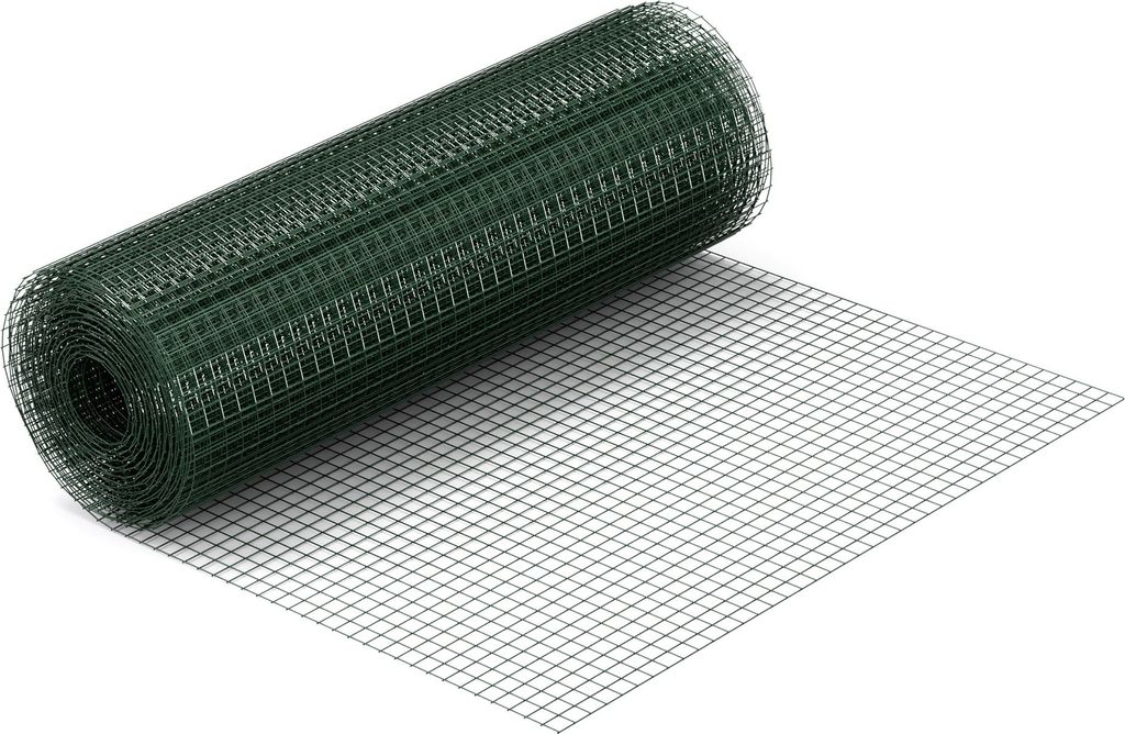Wiltec Maschendrahtzaun Grün 1x25 m 50 cm Höhe 0,9 mm Stärke 12x12 mm Maschengröße, Volierendraht 4-Eck aus Stahl verzinkt, Drahtgitter, Vogel...