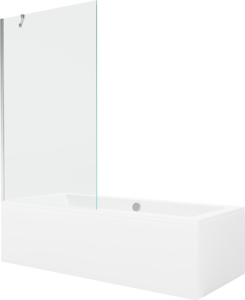 Mexen Cube rechteckige Badewanne 170 x 80 cm mit Verkleidung und 1-flügliger Duschabtrennung 100 cm, transparent, chrom - 550517