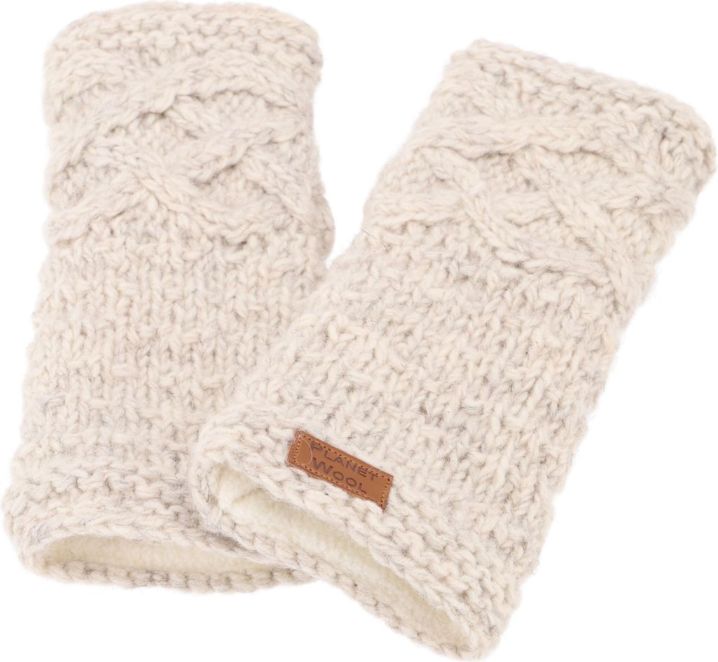 Handgestrickte Pulswärmer, Handstulpen, Pulswärmer aus Nepal, Armstulpen - Hellgrau, Uni, Wolle, Handschuhe & Handstulpen