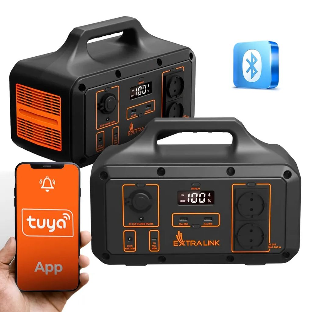 EXTRALINK EPS-S500S Tragbare Powerstation 510Wh 800W mit Solarpanel 120W 2xUSB 1xUSBC PD 100W MPPT Solar Powerstation Solarbetrieben 2x 230V AC 1xD...