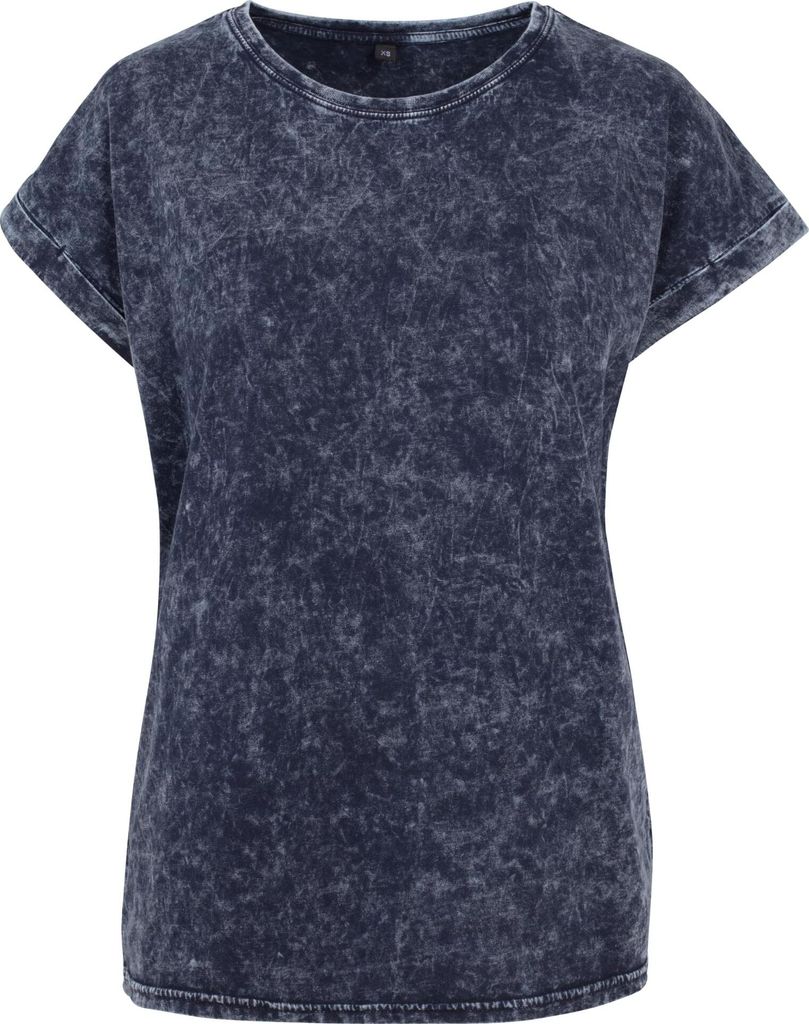 Build Your Brand BY053 | Damen Acid Washed Extended Shoulder Tee - Farbe: Indigo White - Größe: 3XL