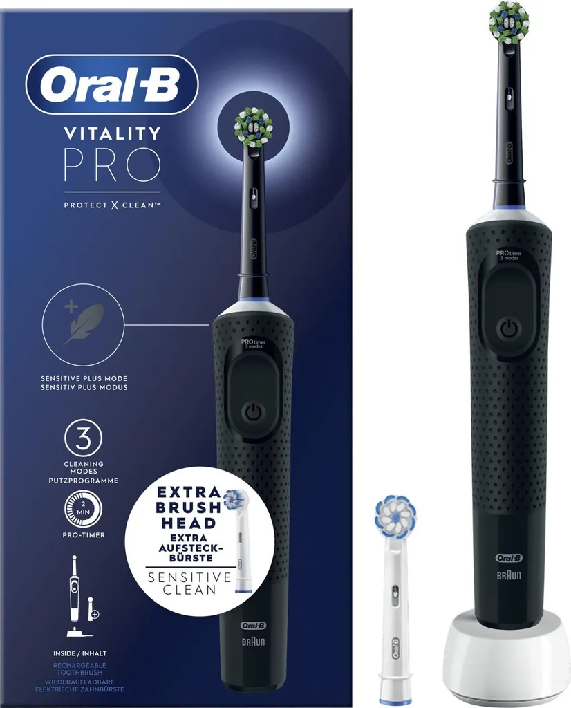 Brosse à dents Vitality Pro Black : Nettoyage 2D et minuteur intégré