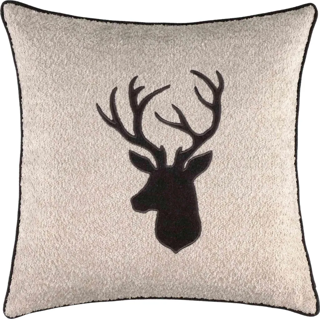 Housse de Coussin 50x50 cm en Bouclé Sable Sportalm Motif Cerf Chic