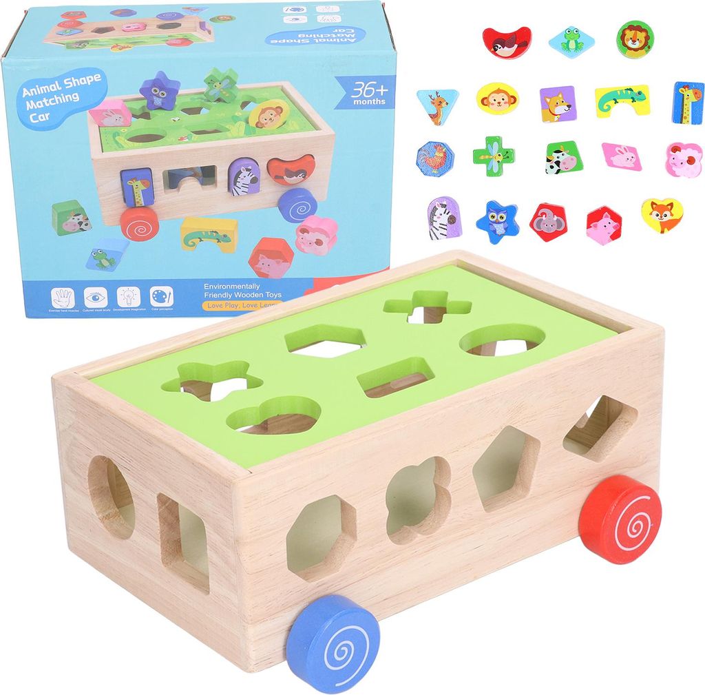 Form Sorter 18 Loch Geometrische passende Buche Baby -Stapelspielzeug für 3 Jahre alte Kinder Digitale Identifikation