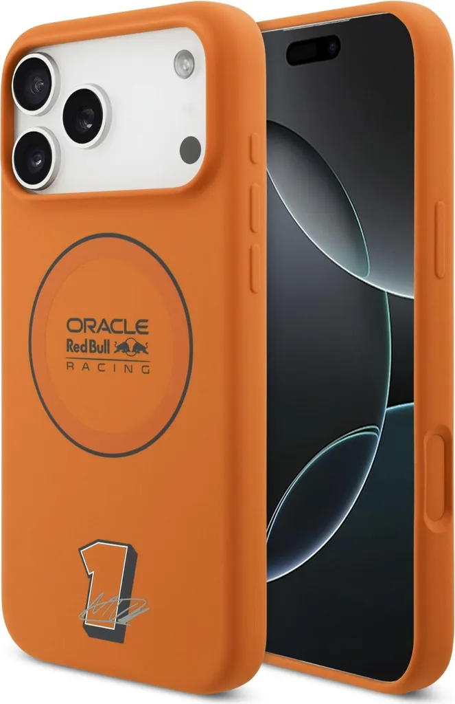 Custodia iPhone 17 Pro Max Red Bull Racing MagSafe Logo arancione in silicone