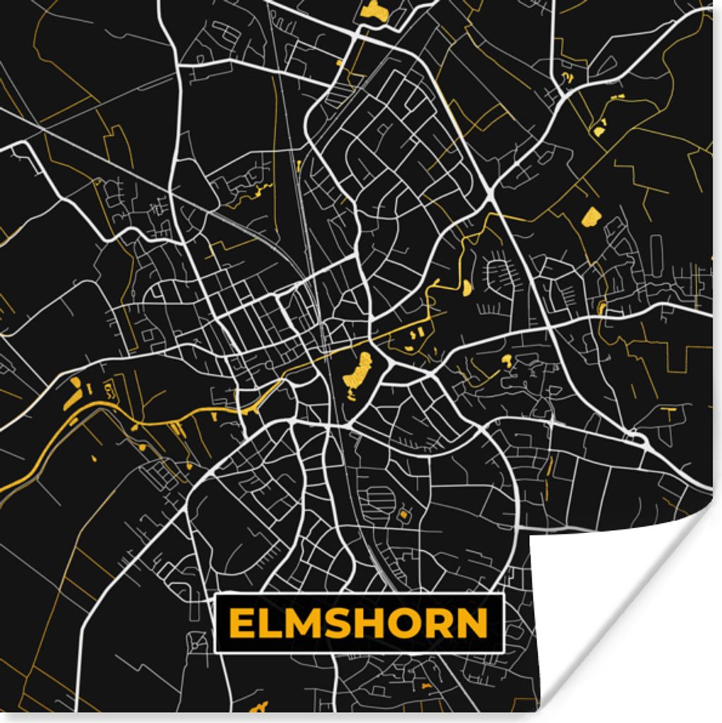MuchoWow Poster Elmshorn - Stadtplan - Gold - Karte - Deutschland 100x100 cm - Babyzimmer