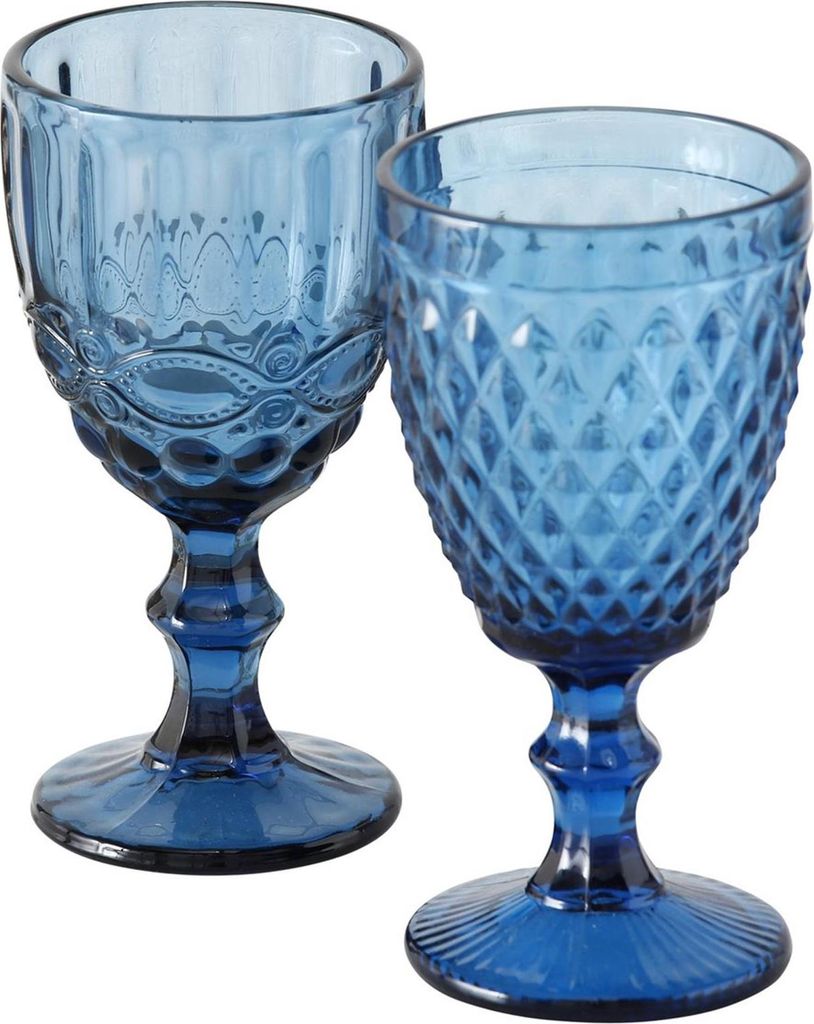 Weinglas / Trinkglas mit Stiel - Aurora 6 Stück 2 fach sortiert 300 ml Blau