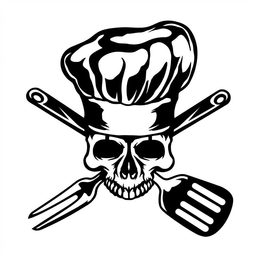 Metallbild Küchenchef Totenkopf – Schwarze Wanddekoration | Modernes Loft Design, Klein H40xB36 cm, 1 st.