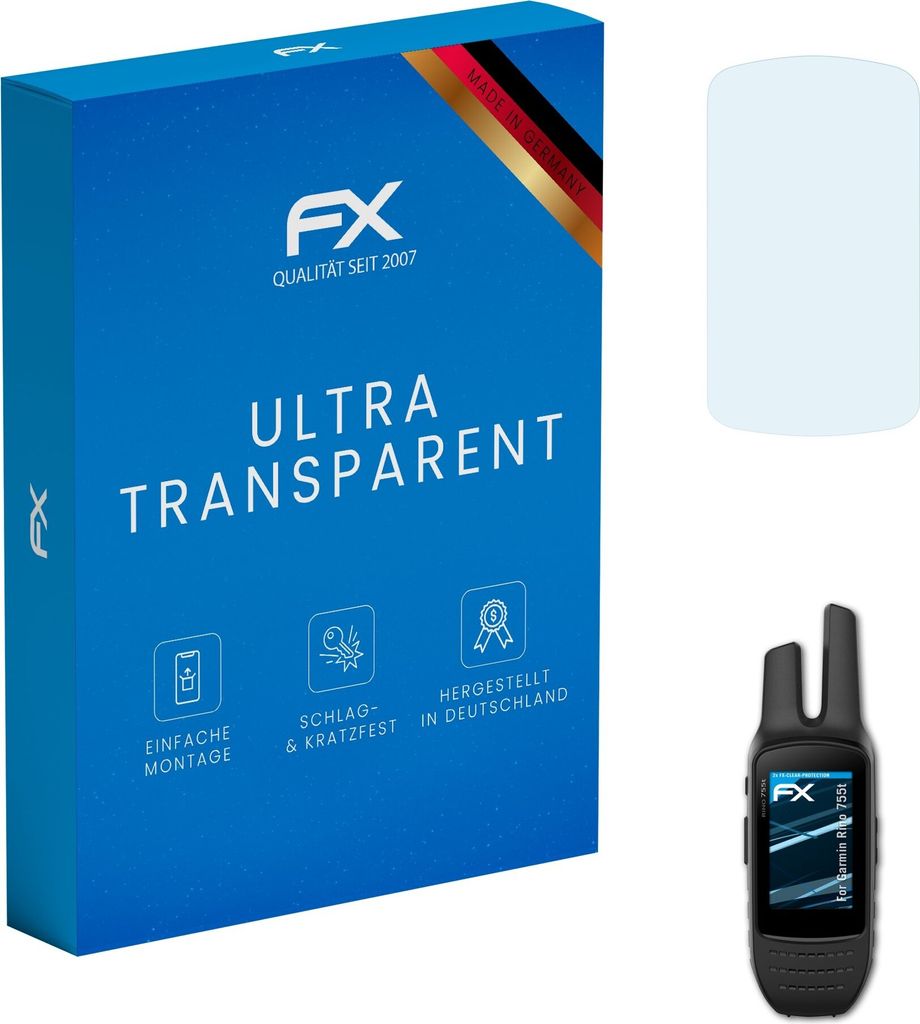 atFoliX FX-Clear 2x Schutzfolie kompatibel mit Garmin Rino 755t Displayschutzfolie