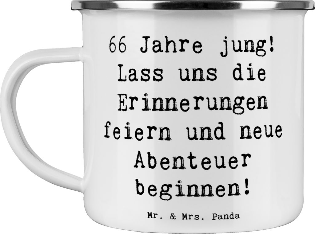 Mr. & Mrs. Panda Pott Spruch 66. Geburtstag Feiern - Weiß - Geschenk, Happy Birthday, Haferl, Glückwunsch, Emaille Tasse, Geschenke, handgefertig...