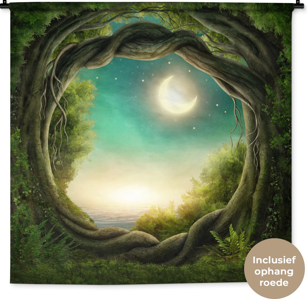 MuchoWow Wandteppich Wandbehang Wald - Mond - Sternenhimmel 150x150 cm Tapisserie Dekoration Wandtuch - Wohnaccessoires - Modernes