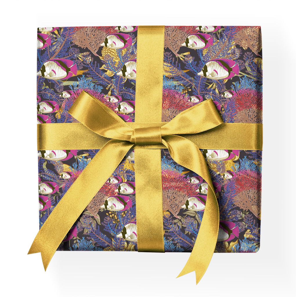 Unter Wasser Geschenkpapiermit tropischen Fischen, Korallen, lila - G23029, 32 x 48cm