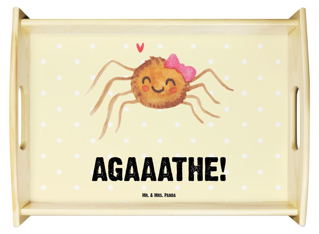Mr. & Mrs. Panda Deko Tablett Spinne Agathe Freude - Gelb Pastell - Geschenk, aus holz, Serviertablett, Viral, Sofa, Bett-Tablett, Beliebte, Holzta...