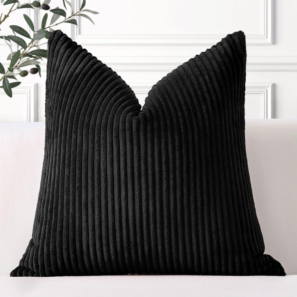 Kissenbezug aus Cord, dekorativer Kissenbezug, Sofakissen, 50 x 50 cm, schwarzer Kissenbezug aus Cord, Sofakissen, weiche Dekokissen für Sofa, Woh...