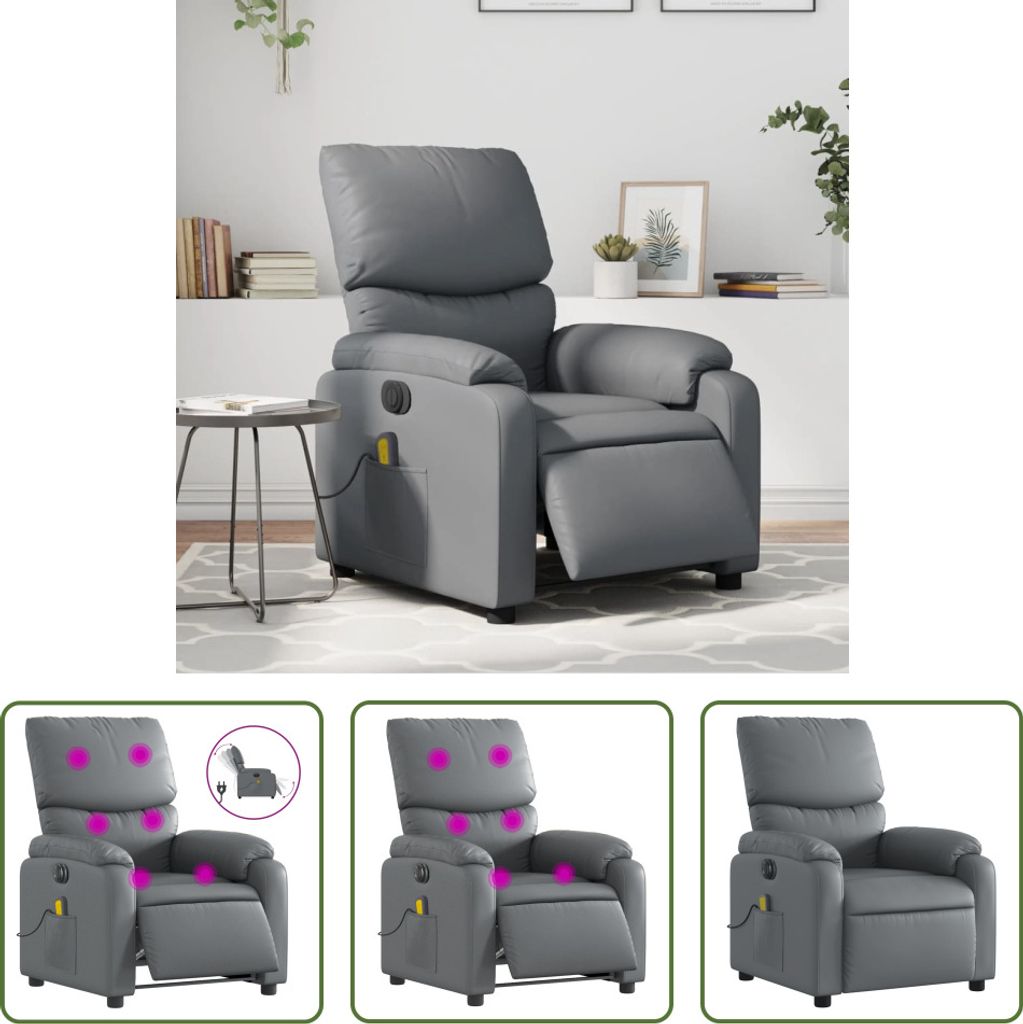 The Living Store Massagesessel Elektrisch Grau Kunstleder