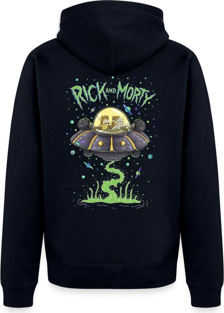 Spreadshirt Rick and Morty Fliegen Im Raumschiff Kapuzenjacke Herren, M, Navy