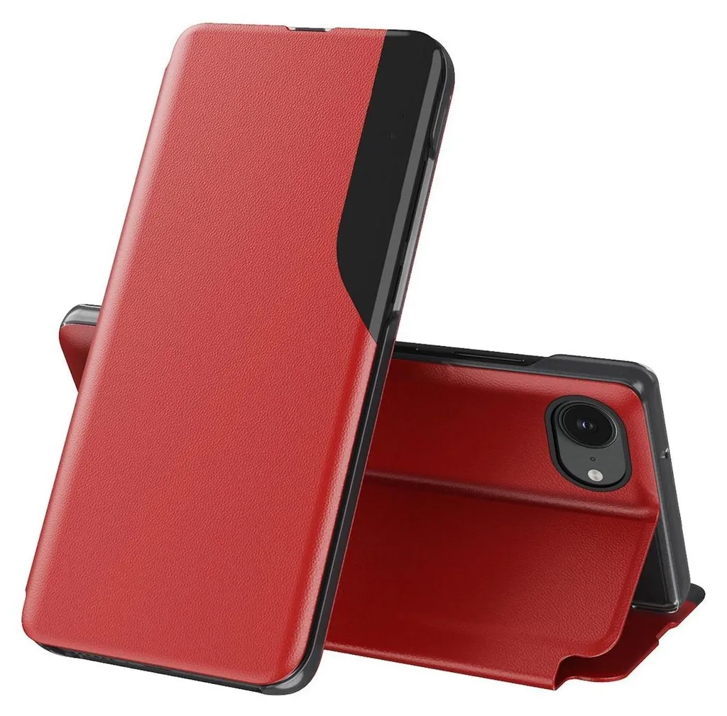 Custodia iPhone 16e Rosso: Finestra Smart e Chiusura Magnetica Top
