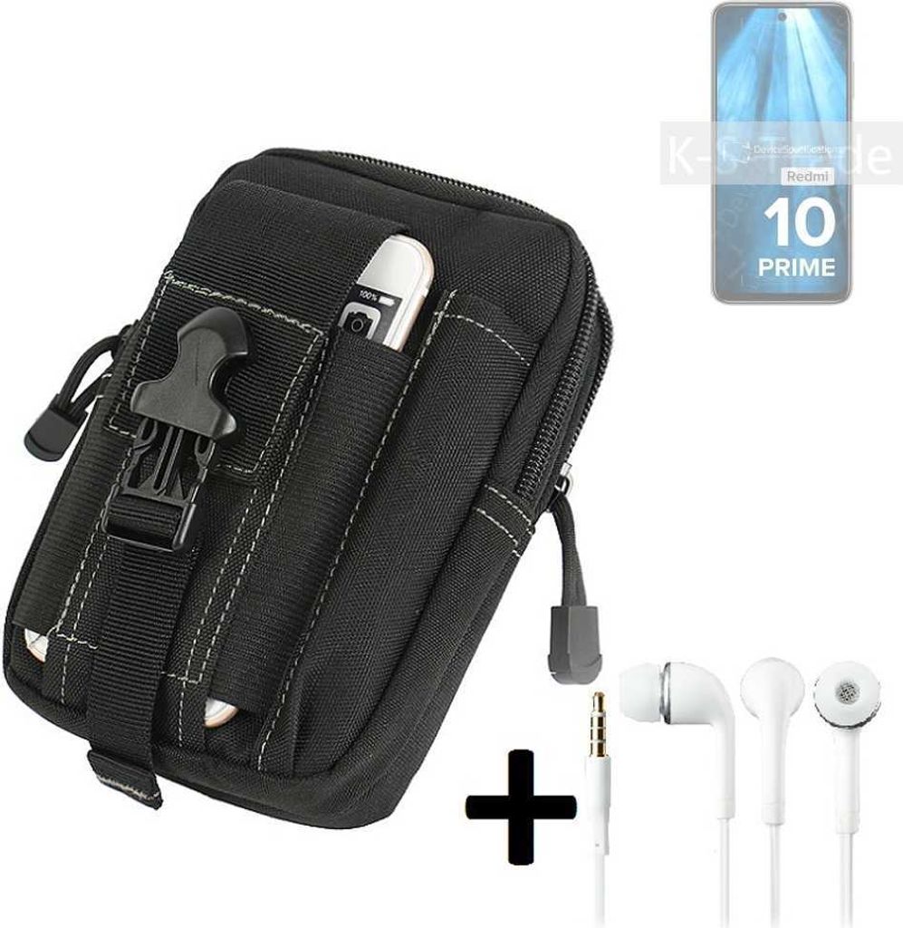 K-S-Trade Gürteltache + Kopfhörer kompatibel mit Xiaomi Redmi 10 Prime 2022 Gürtel Tasche Holster Schutz Hülle Handy Hülle schwarz inkl.