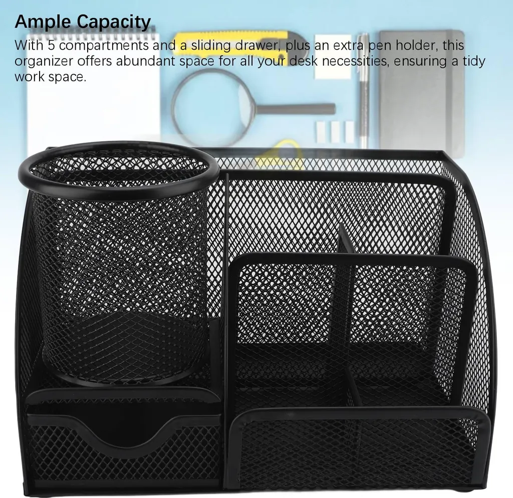 Organiseur de bureau pour école et maison 7 rangements en maille noir - 5