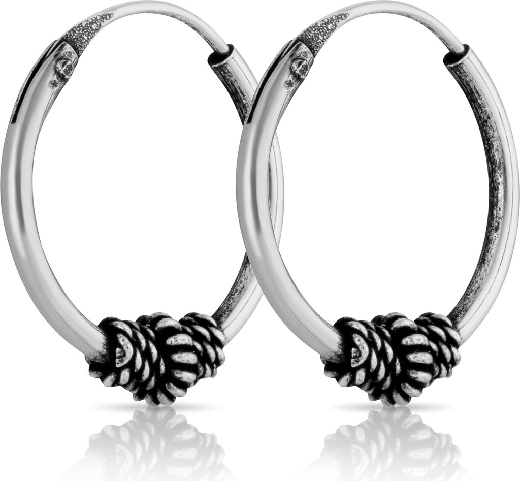 Paar 15mm Bali Creole verziert Keltisch 925 Sterling Silber Gothic Ohrringe 4954